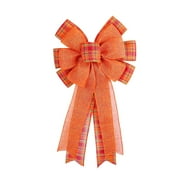 AYktou 2Pcs Large Fall Bows for Wreath,Thanksgiving Wreath Bows Orange Plaid Bows for Farmhouse Wreath Indoor Outdoor Holiday Christmas Party Door Wall Decoration(10 x 18 Inch)